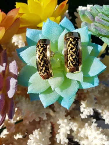 18K Yellow Gold 750 Vintage Estate Unique Woven Design Pierced Earrings rare 10g