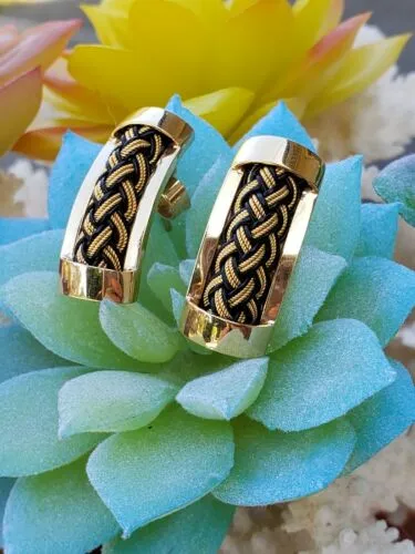 18K Yellow Gold 750 Vintage Estate Unique Woven Design Pierced Earrings rare 10g