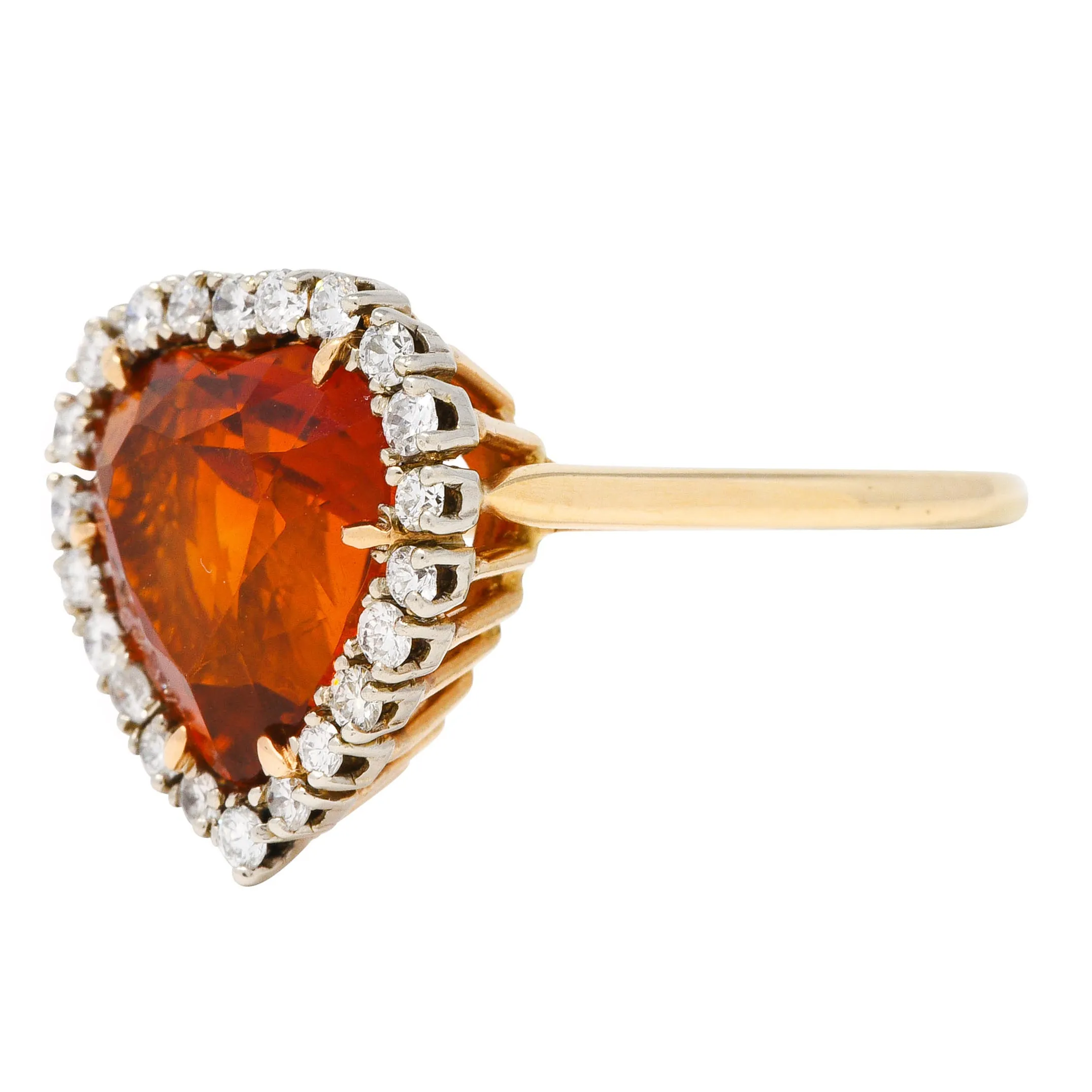 1964 F. & F. Felger Citrine Diamond 14 Karat Two-Tone Gold Heart Halo Ring