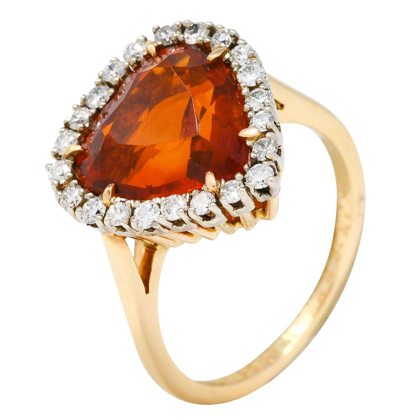 1964 F. & F. Felger Citrine Diamond 14 Karat Two-Tone Gold Heart Halo Ring