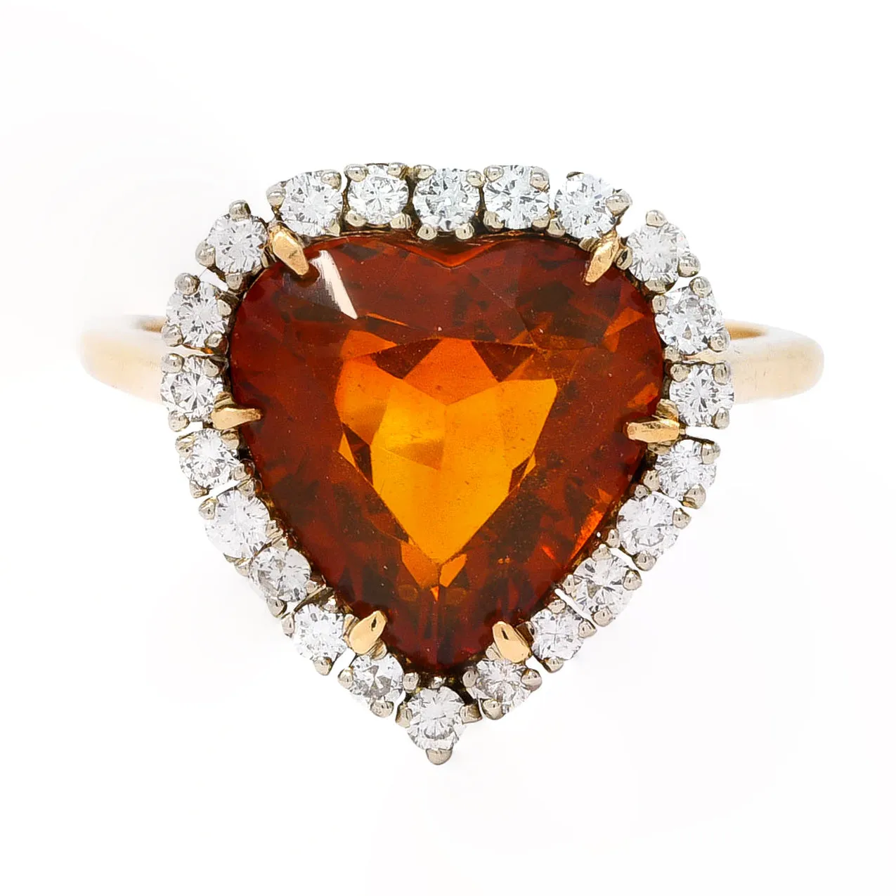 1964 F. & F. Felger Citrine Diamond 14 Karat Two-Tone Gold Heart Halo Ring