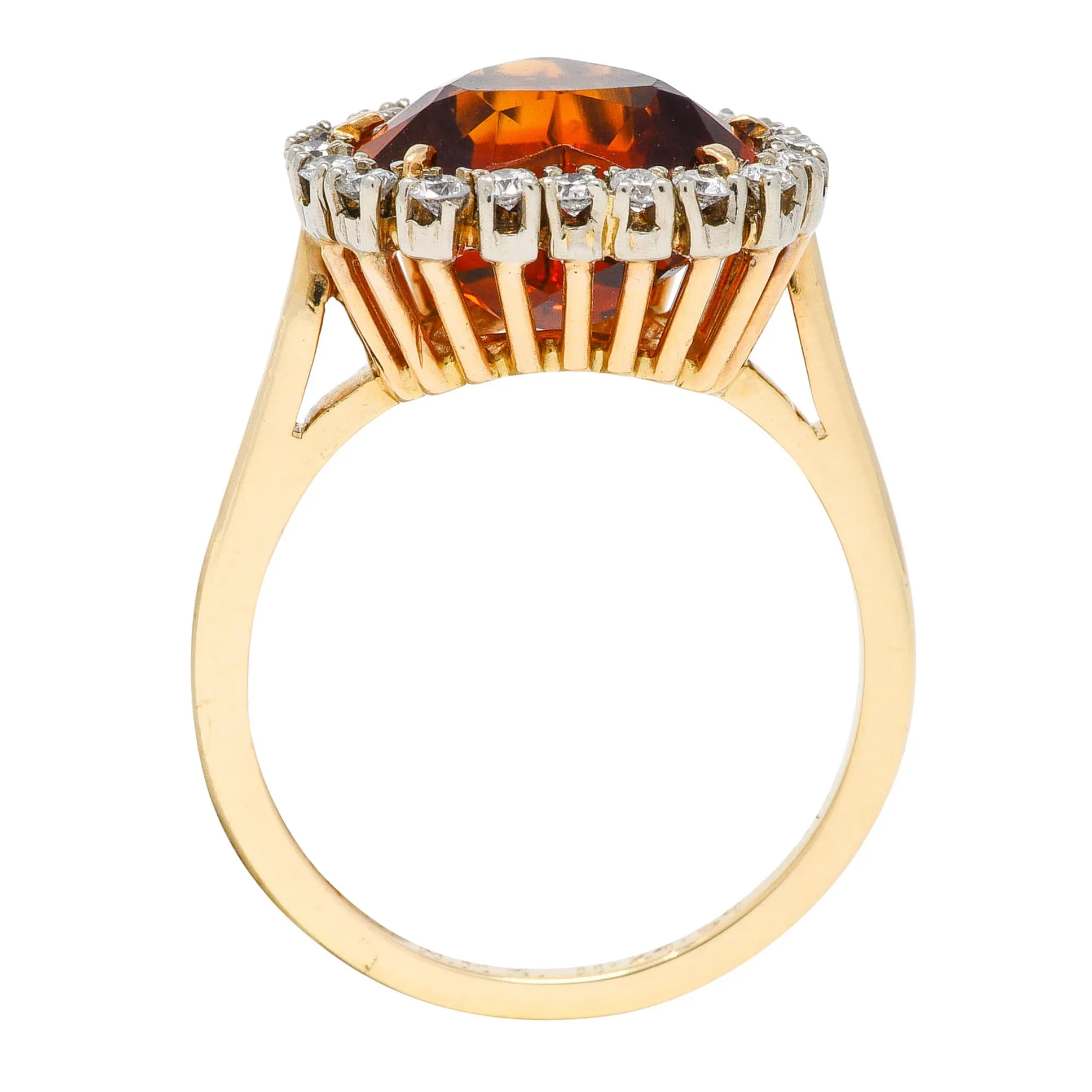 1964 F. & F. Felger Citrine Diamond 14 Karat Two-Tone Gold Heart Halo Ring