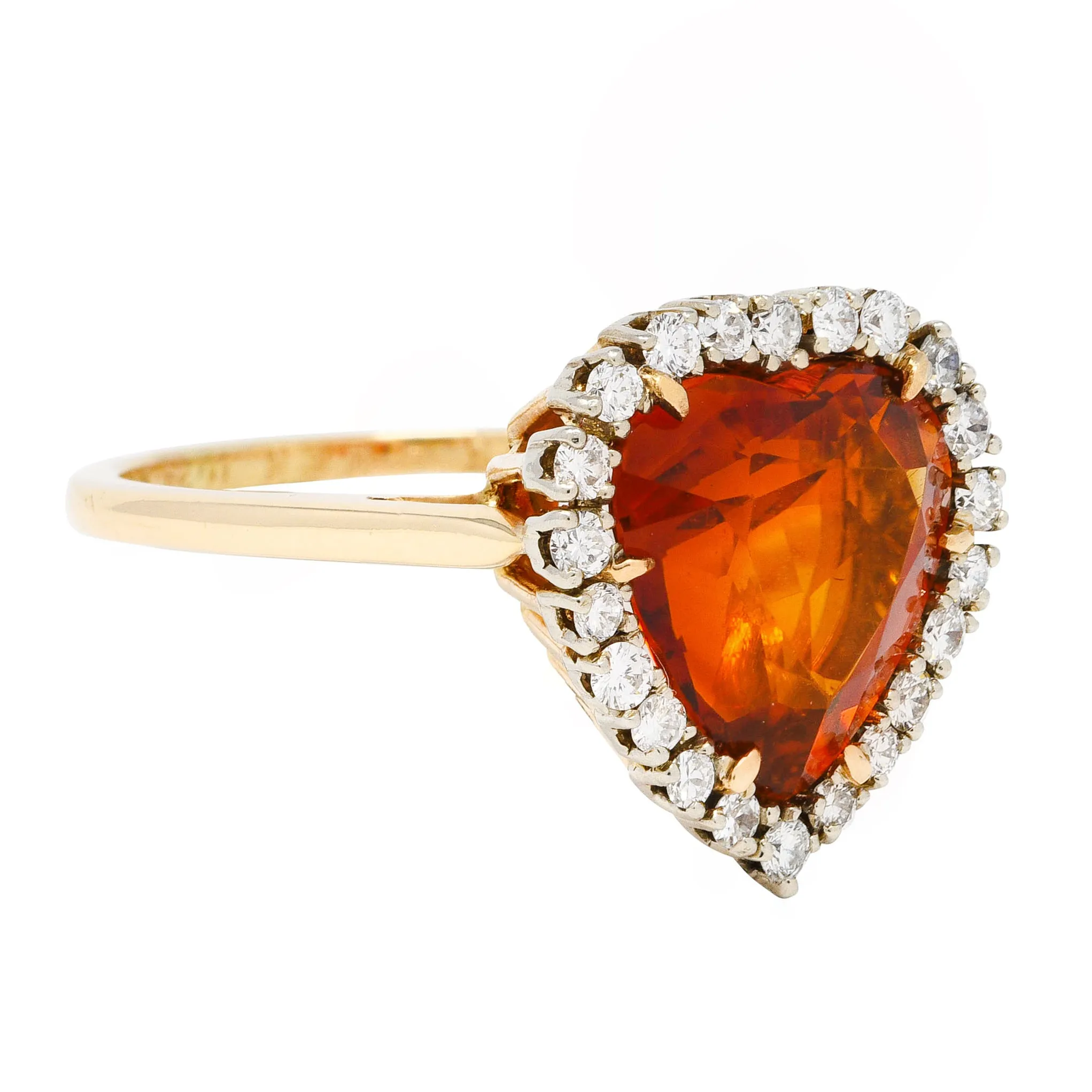 1964 F. & F. Felger Citrine Diamond 14 Karat Two-Tone Gold Heart Halo Ring