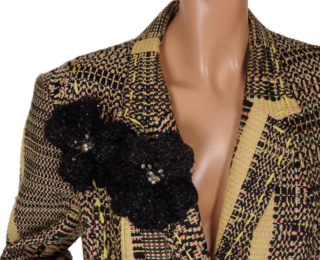 1990s Suit Yellow, Pink & Black Woven Fabric Christian Lacroix