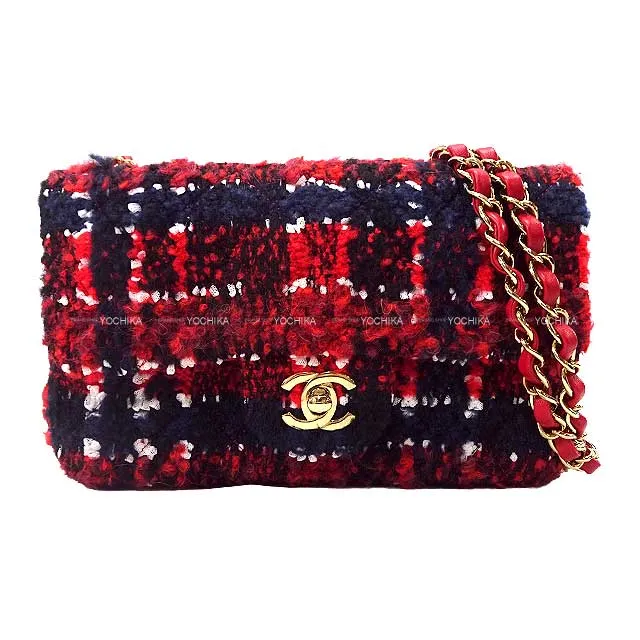 2023 AW NEW CHANEL Shoulder bag Mini Matelasse 20 Chain Mix Color red/navy/white Tweed Champagne Gold HW A69900[BRAND NEW][Authentic]