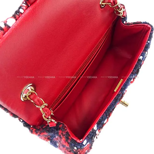 2023 AW NEW CHANEL Shoulder bag Mini Matelasse 20 Chain Mix Color red/navy/white Tweed Champagne Gold HW A69900[BRAND NEW][Authentic]