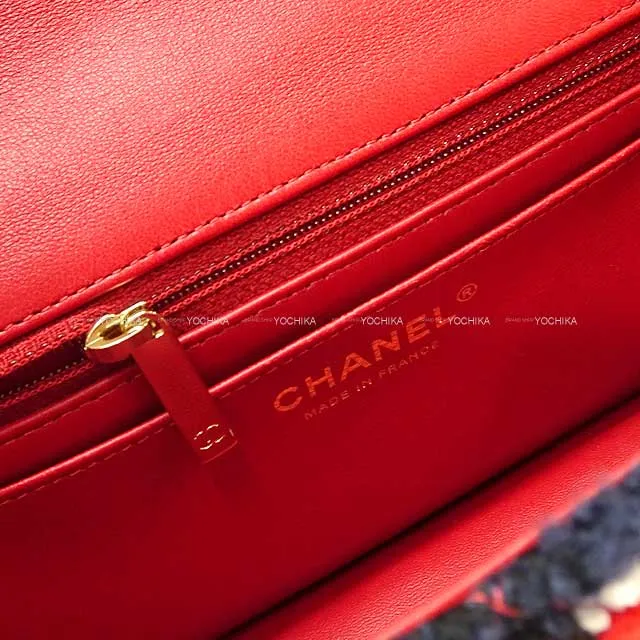 2023 AW NEW CHANEL Shoulder bag Mini Matelasse 20 Chain Mix Color red/navy/white Tweed Champagne Gold HW A69900[BRAND NEW][Authentic]