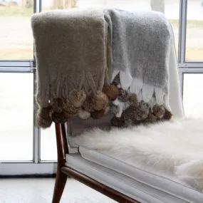 7032 - Wool Blend Mohair Trimmed with Rabbit Fur Pom Poms - 50" x 60"