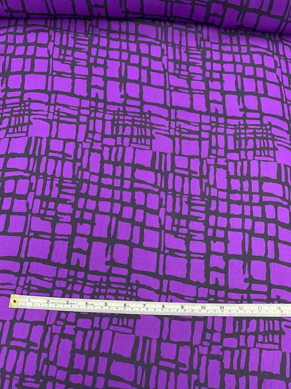 Abstract Lattice-Plaid Printed Silk Georgette - Purple / Black