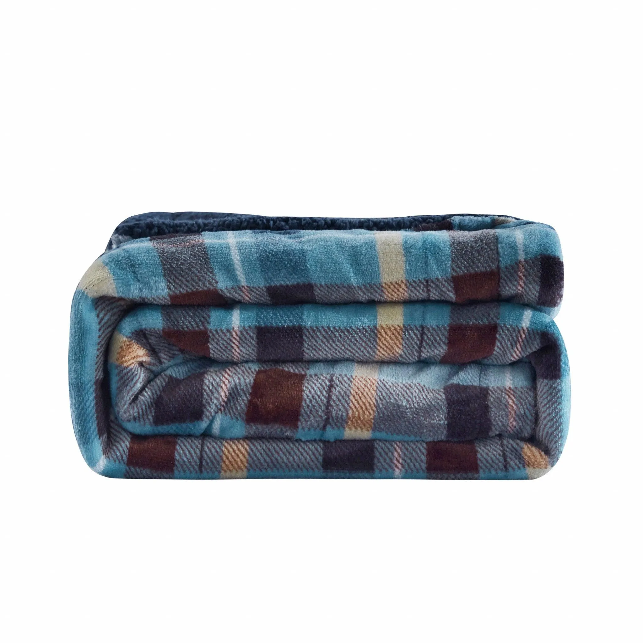 Ambrose Blue Velvet and Sherpa Throw Blanket