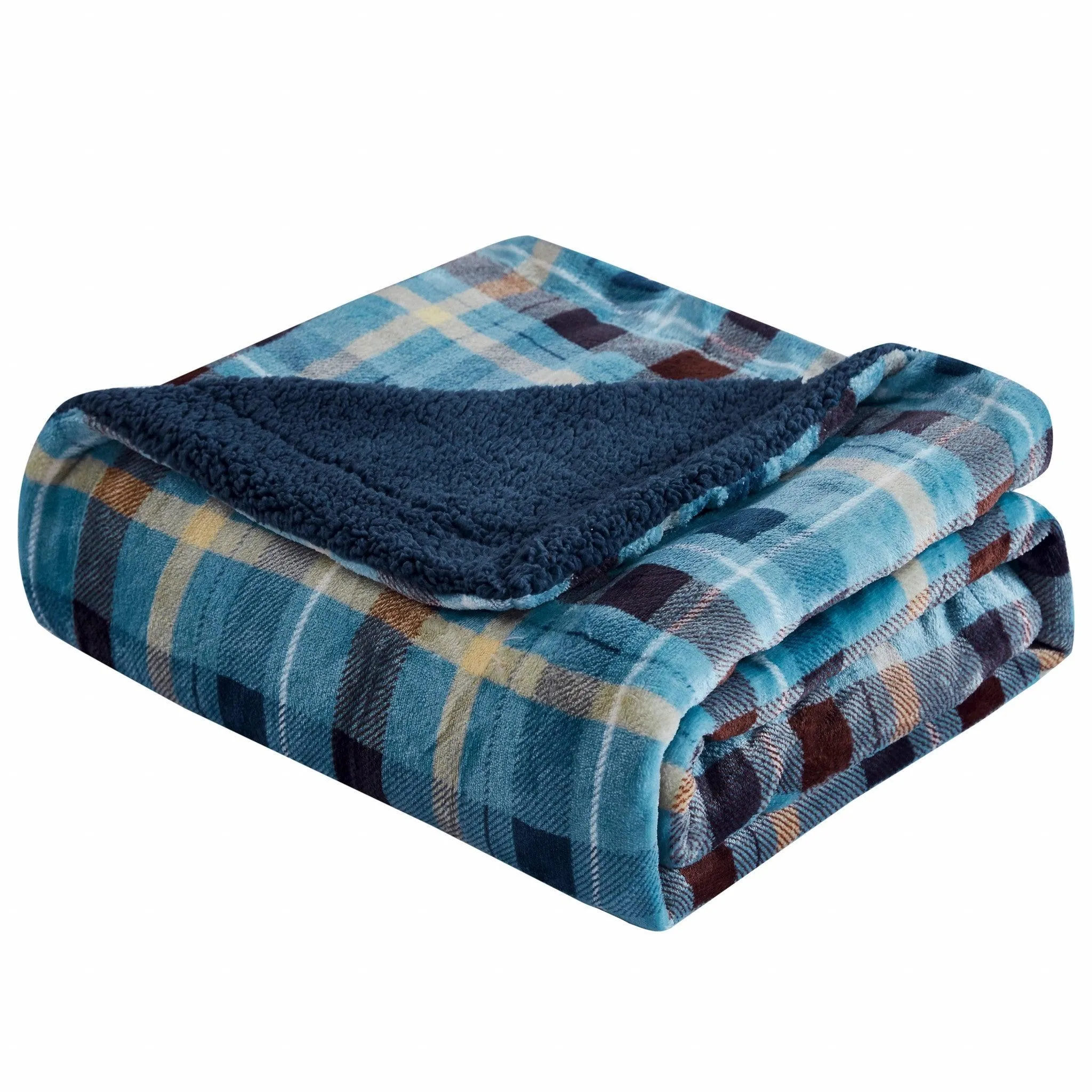 Ambrose Blue Velvet and Sherpa Throw Blanket