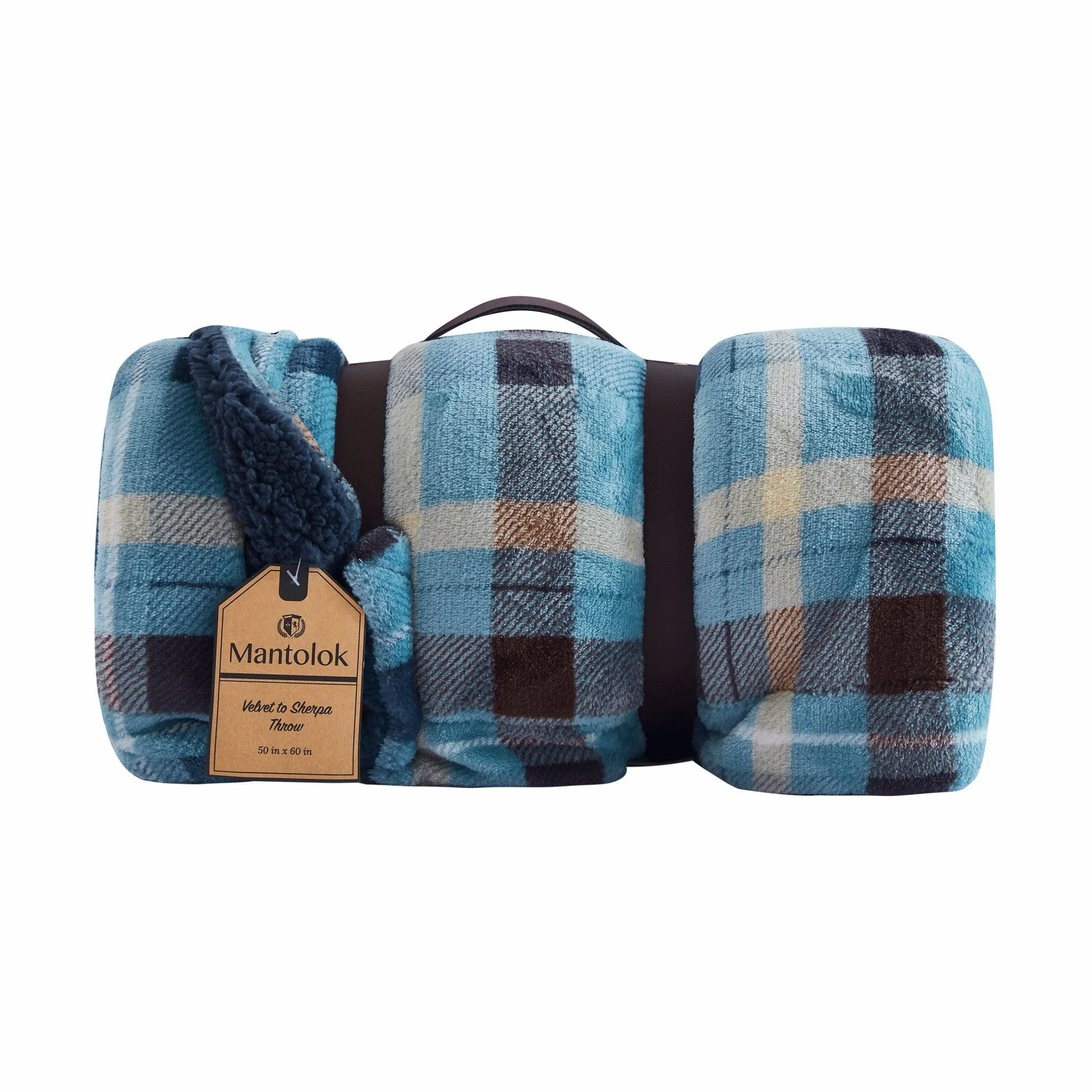 Ambrose Blue Velvet and Sherpa Throw Blanket