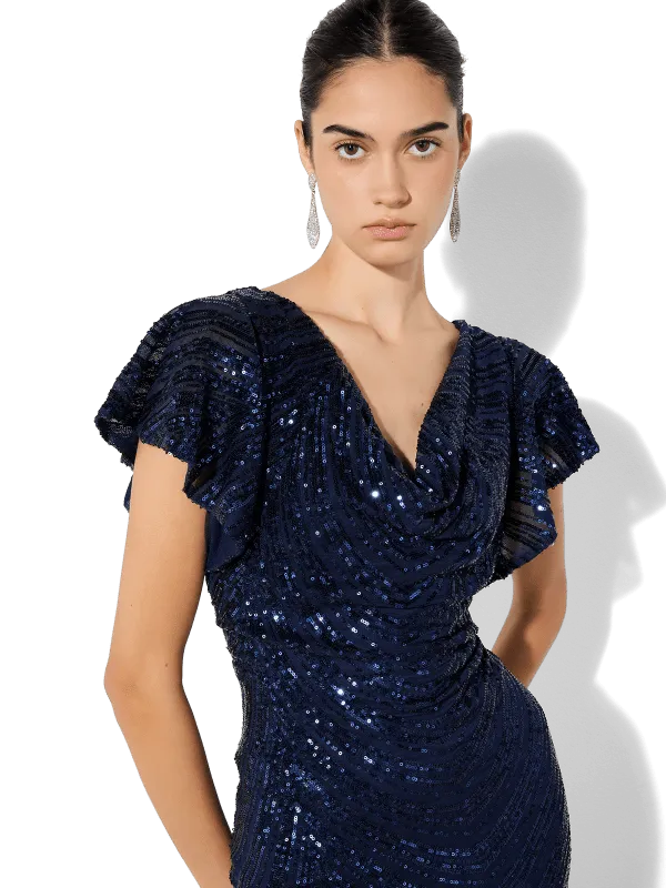 Anova Navy Sequin Gown