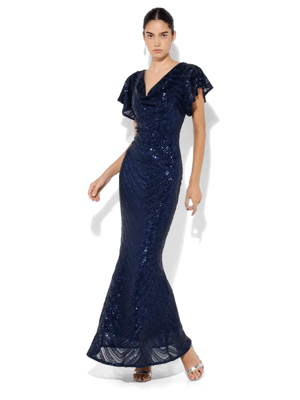 Anova Navy Sequin Gown