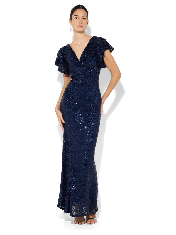 Anova Navy Sequin Gown