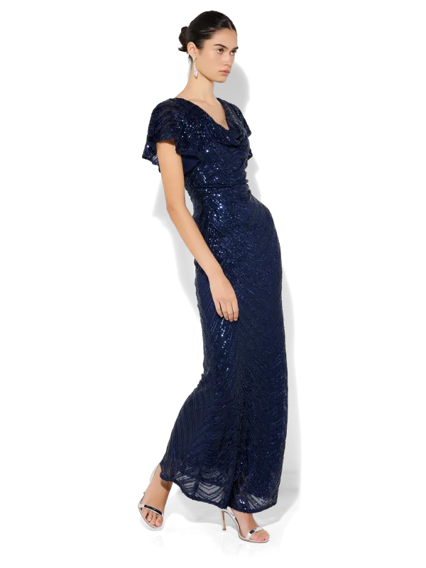 Anova Navy Sequin Gown