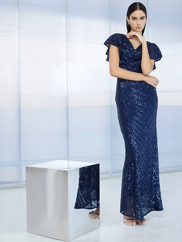 Anova Navy Sequin Gown