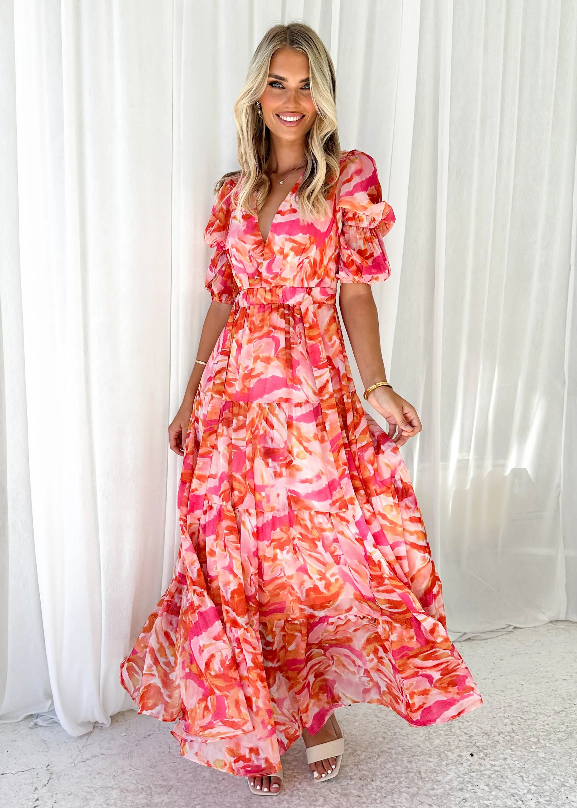 Armella Maxi Dress - Peach Swirl