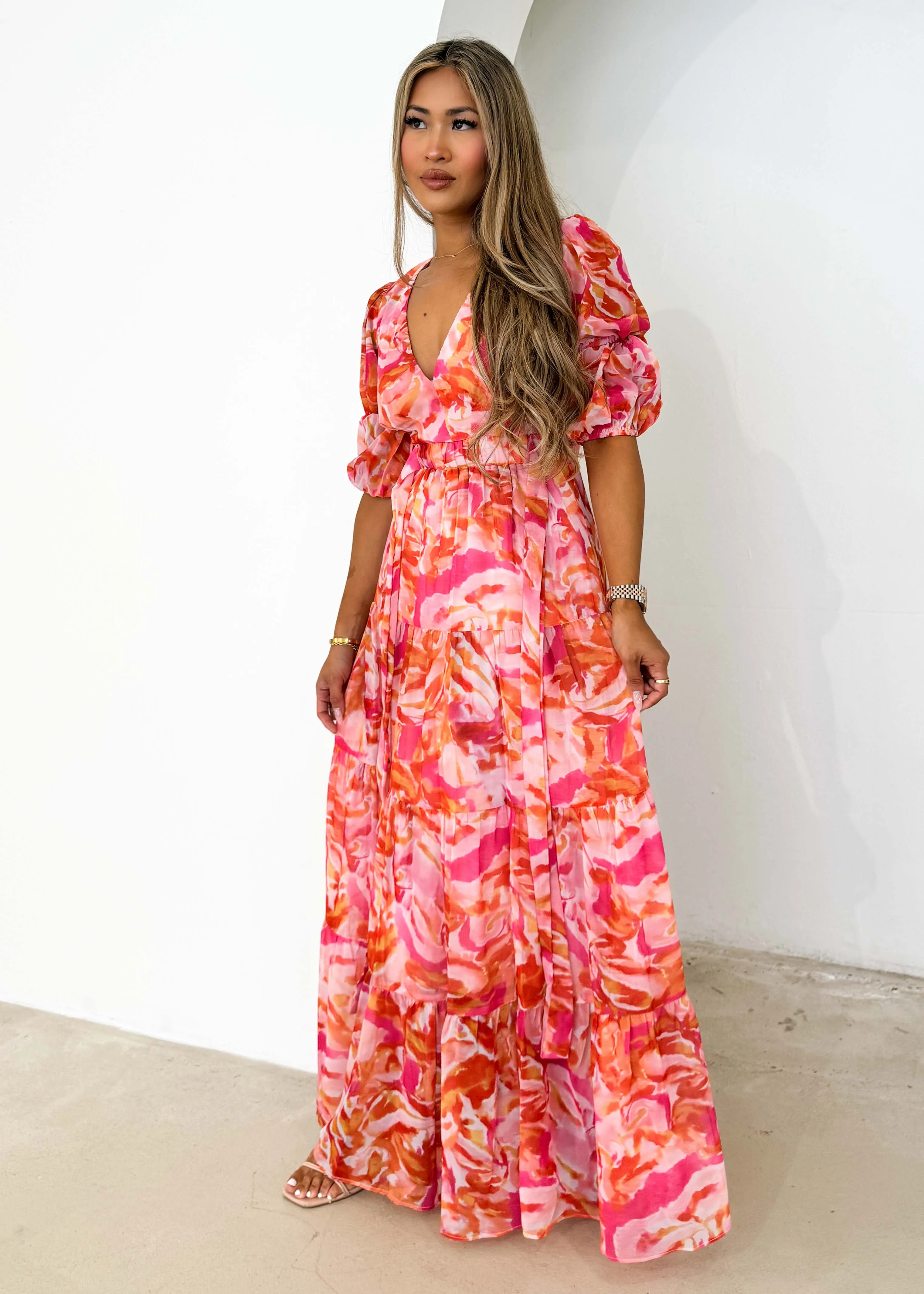 Armella Maxi Dress - Peach Swirl