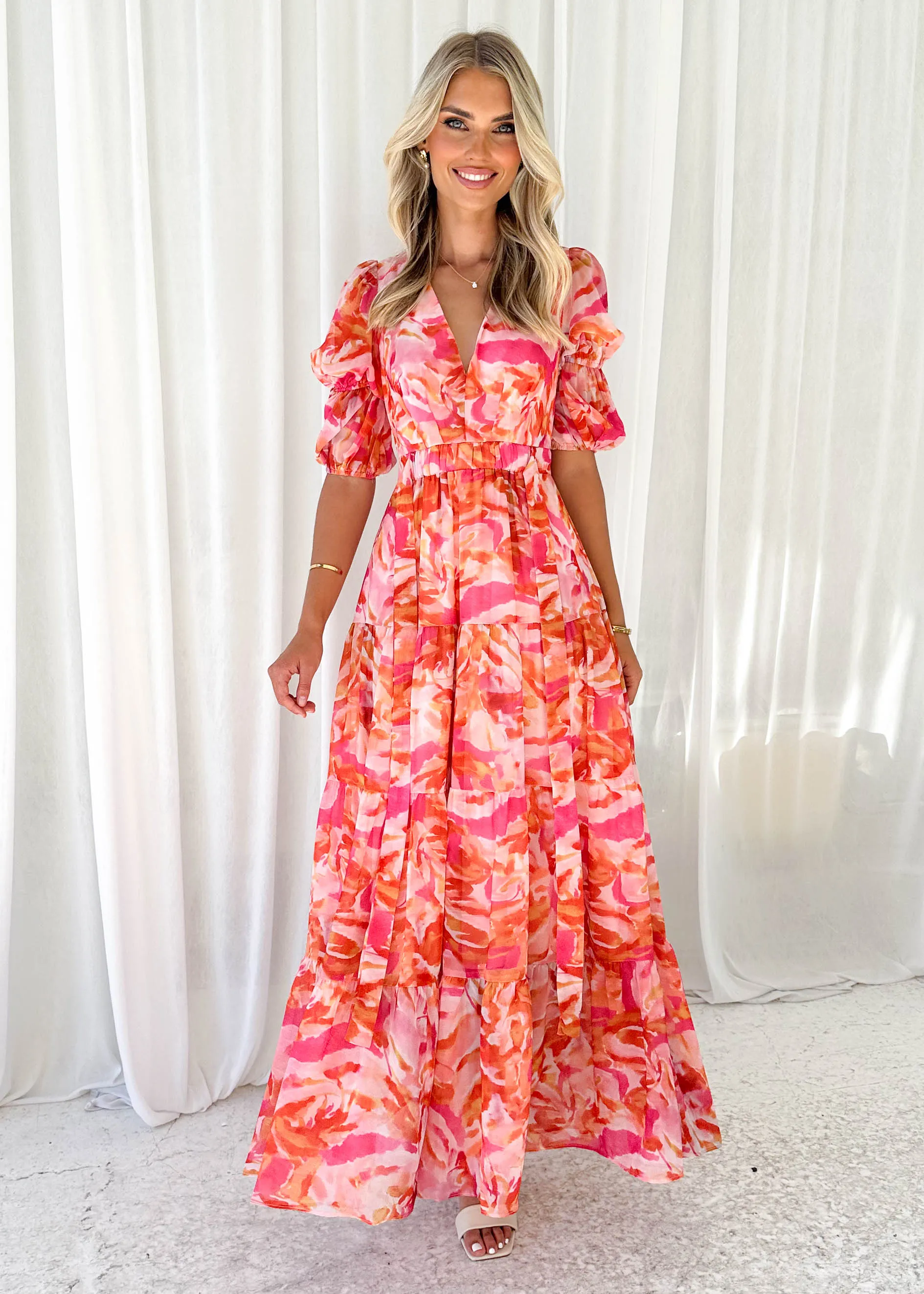 Armella Maxi Dress - Peach Swirl