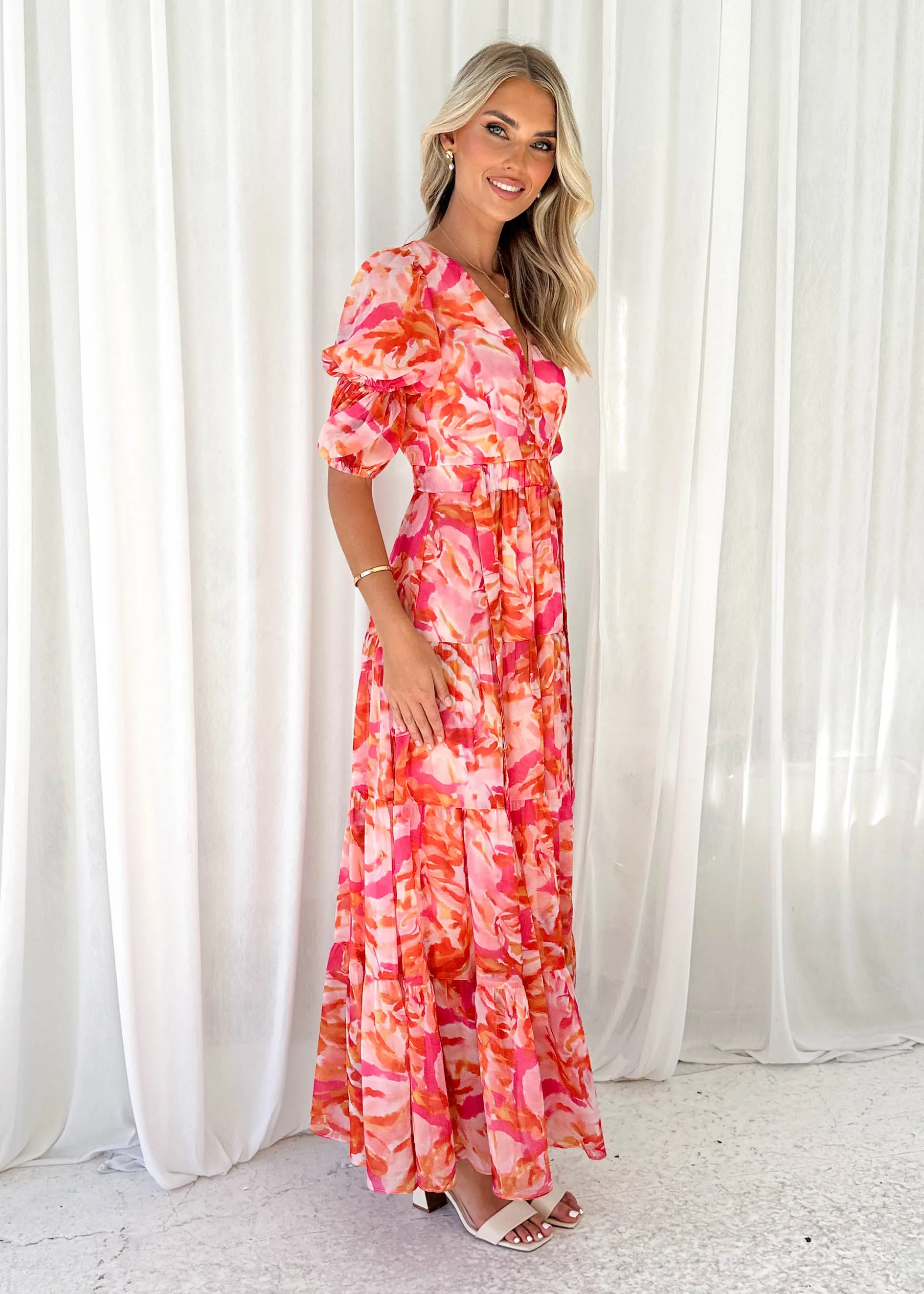 Armella Maxi Dress - Peach Swirl