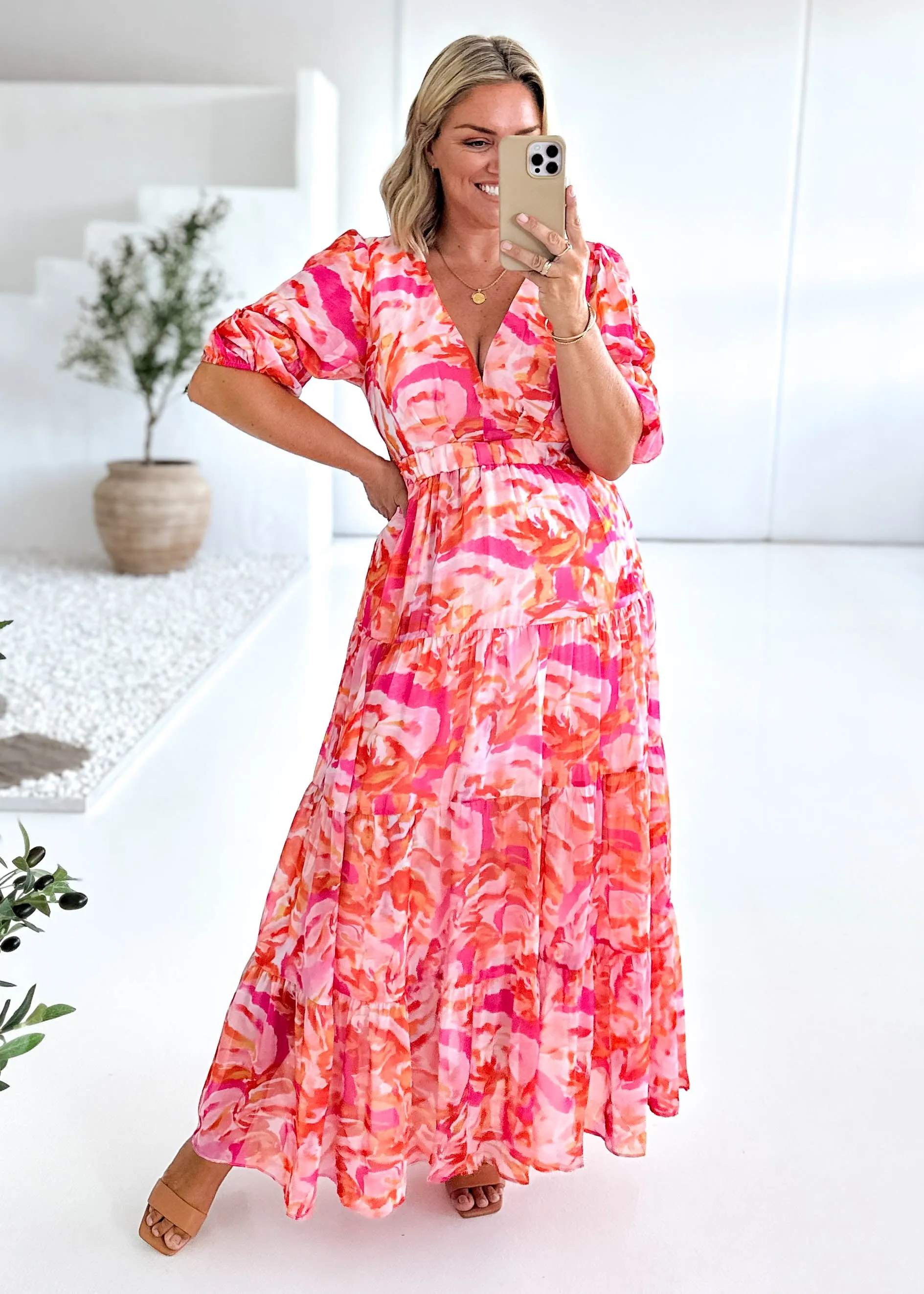 Armella Maxi Dress - Peach Swirl