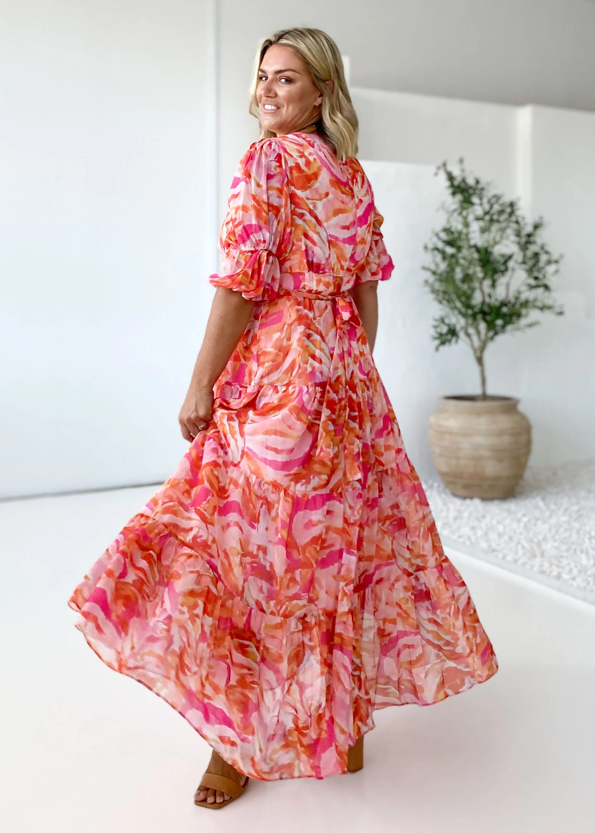 Armella Maxi Dress - Peach Swirl