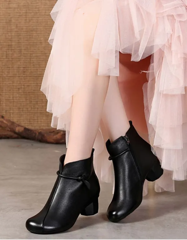 Autumn Winter Comfortable Leather Chunky Heel Boots