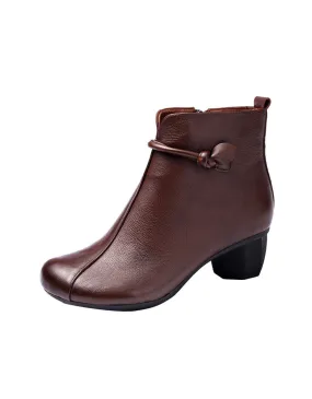 Autumn Winter Comfortable Leather Chunky Heel Boots