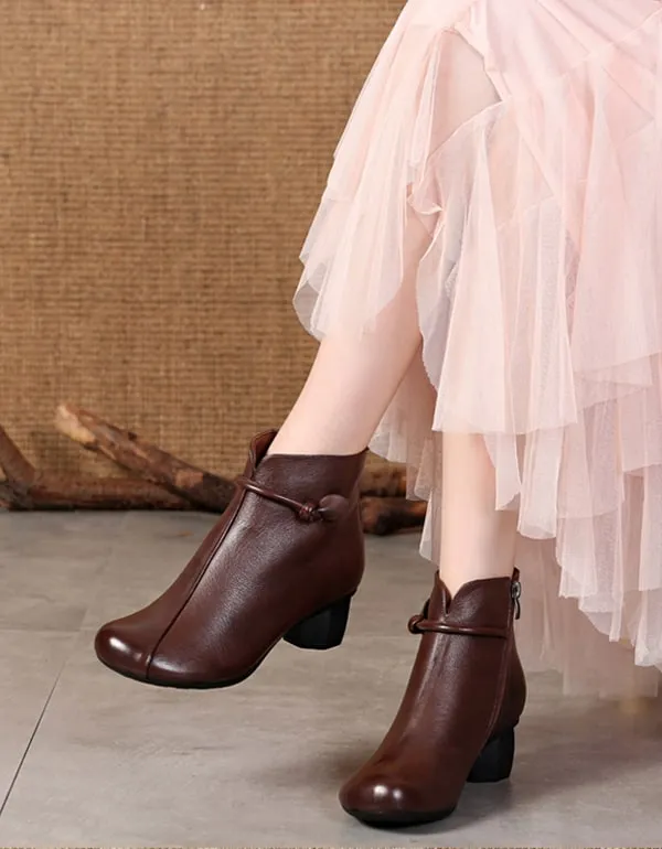 Autumn Winter Comfortable Leather Chunky Heel Boots