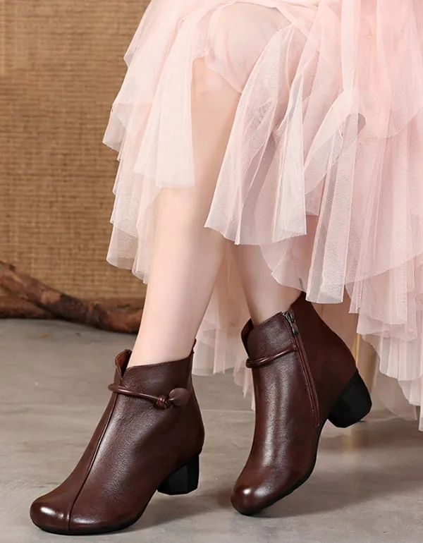 Autumn Winter Comfortable Leather Chunky Heel Boots