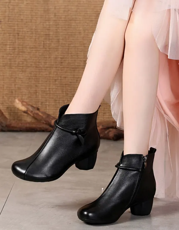 Autumn Winter Comfortable Leather Chunky Heel Boots