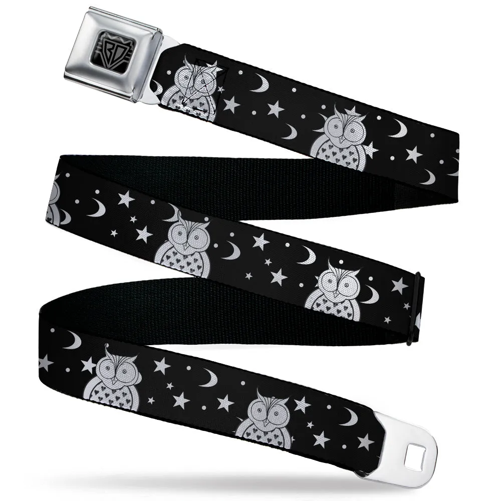 BD Wings Logo CLOSE-UP Black/Silver Seatbelt Belt - Owls Black/White2 Webbing