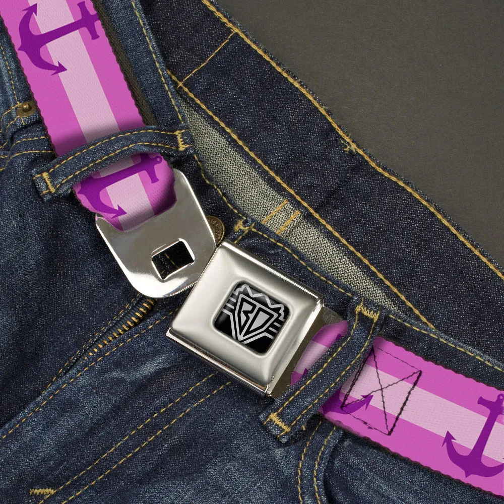 BD Wings Logo CLOSE-UP Full Color Black Silver Seatbelt Belt - Anchor/Stripe Pinks/Purple Webbing