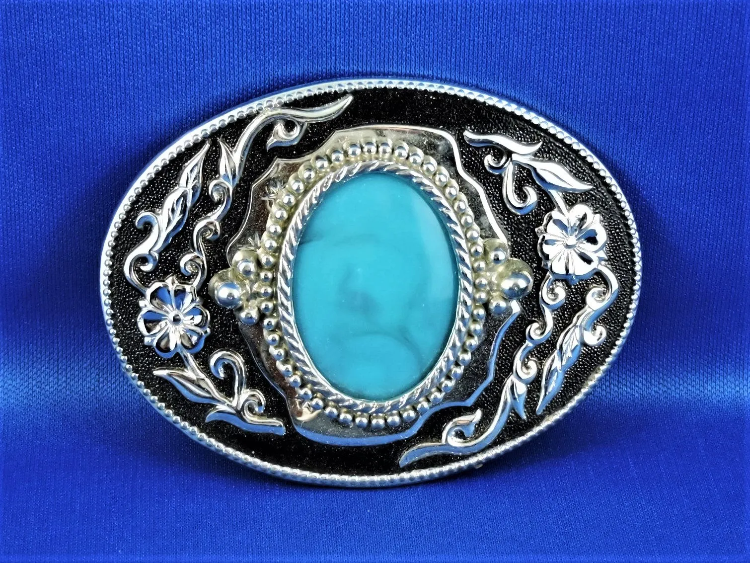 Belt Buckle - Ornate Buckle with Large Turquoise Stone