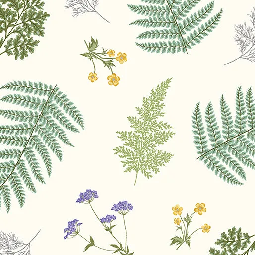 Benartex Whispering Lilies 16228 07 Fern Medley Ivory By The Yard