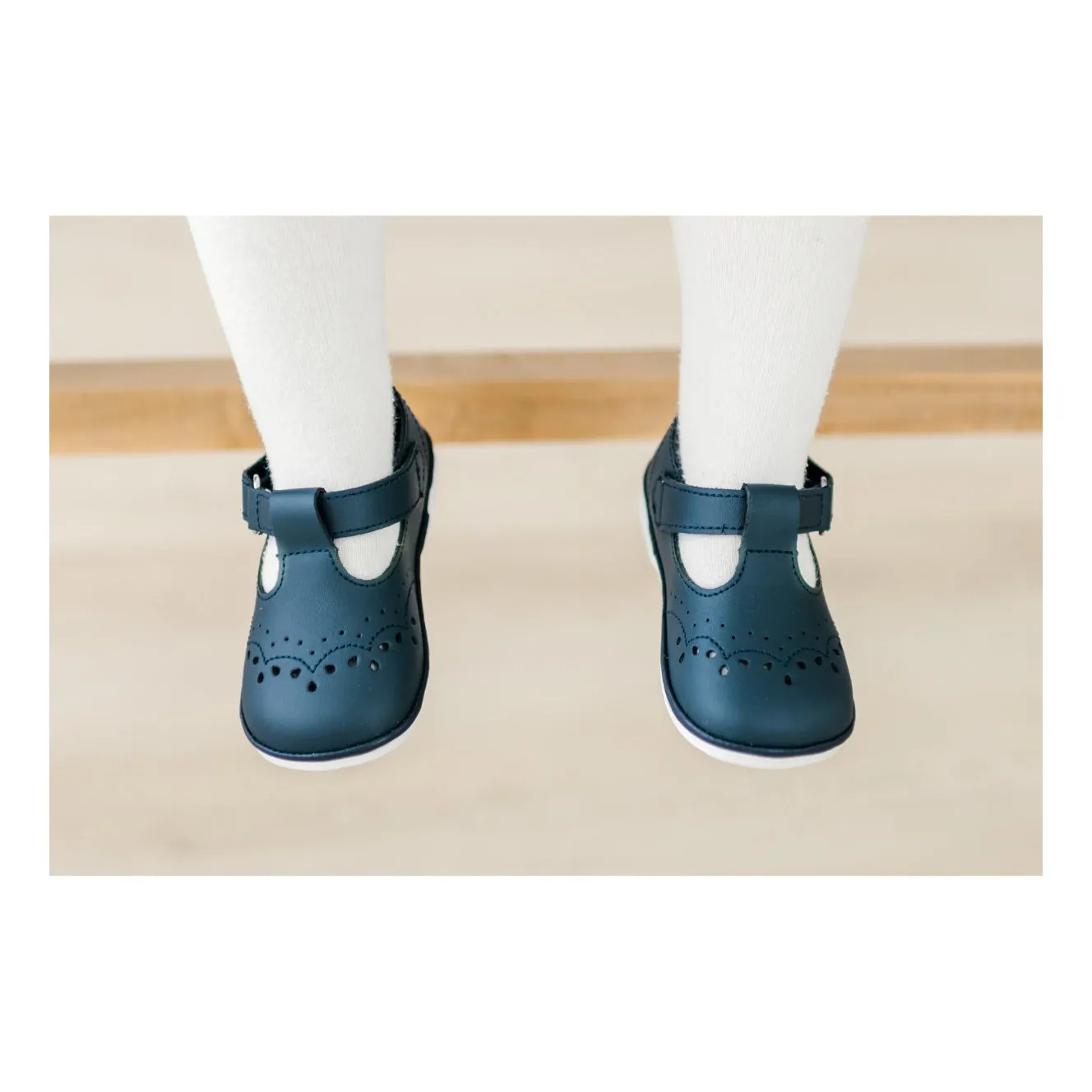 Birdie Navy Leather T-Strap Mary Jane (Baby)