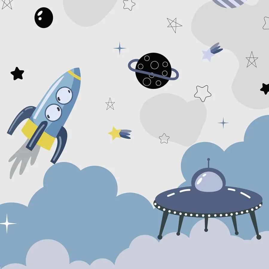 Blue and Grey Space Theme Children Wallpaper, Customized