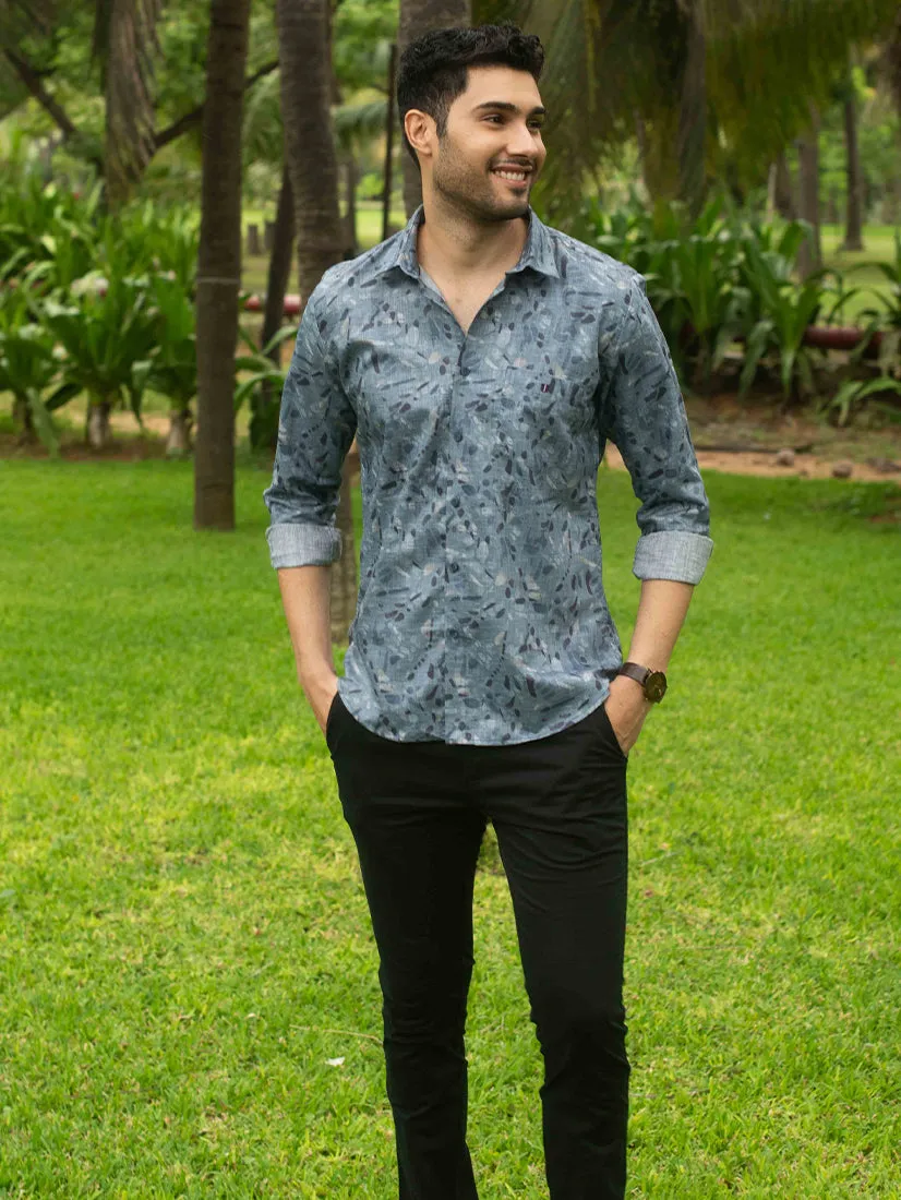 Blue Printed Smart Casual Shirt - AWOISMC001_BLUE