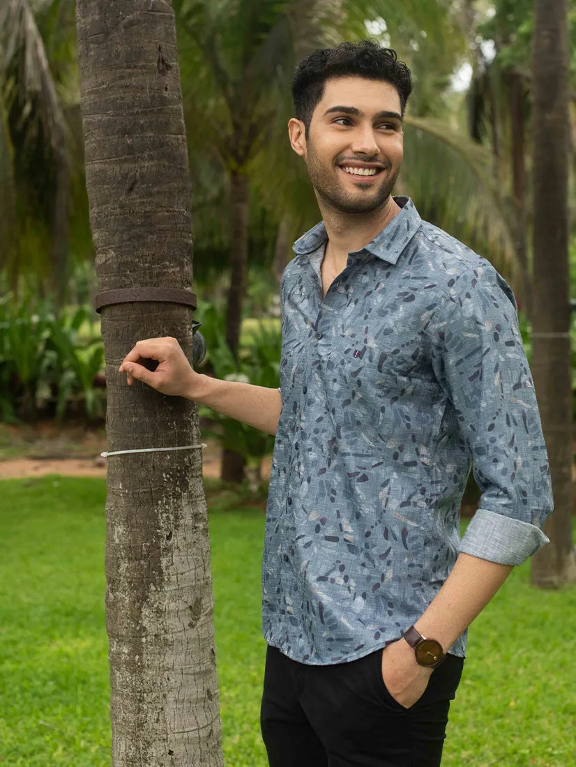 Blue Printed Smart Casual Shirt - AWOISMC001_BLUE