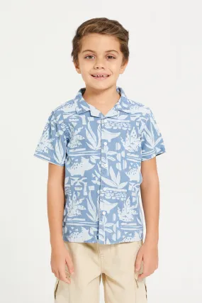 Boys Blue Printed Shirt