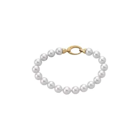 Bracelet 19cm ling in silver rhodium-plated, 6mm round pink pearls Ref :98524420210101