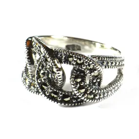 Buckle silver ring with marcasite