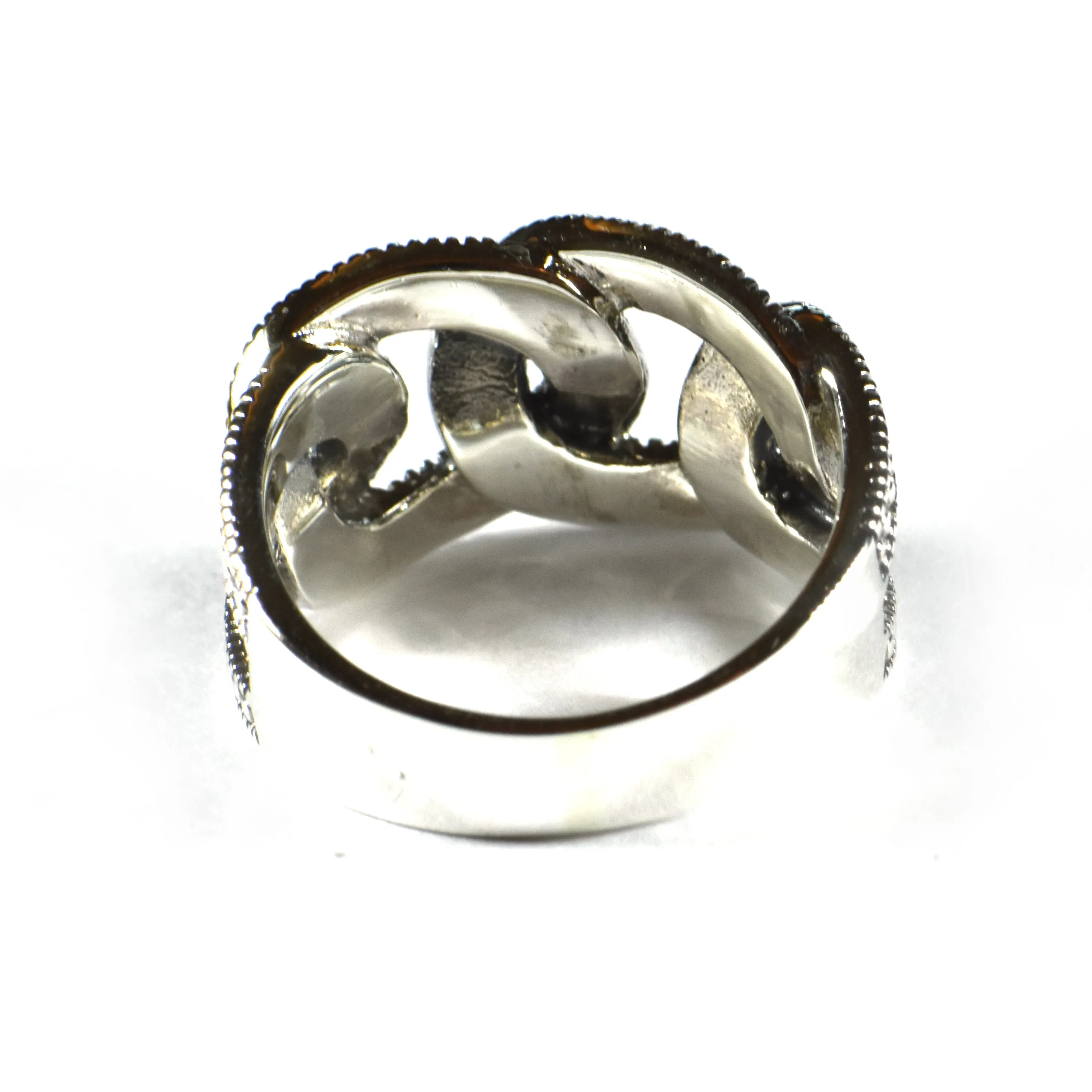 Buckle silver ring with marcasite