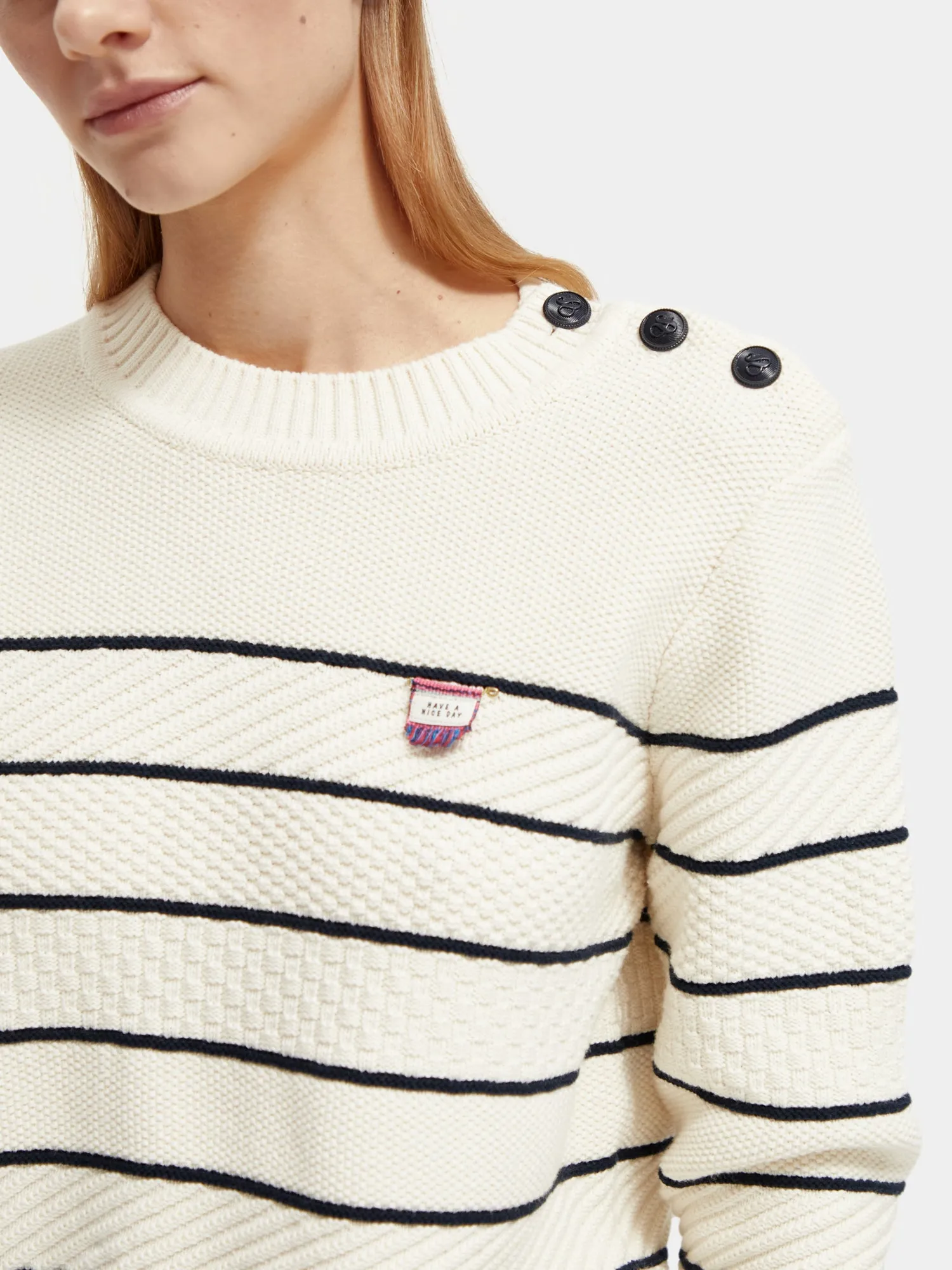 Button shoulder striped pullover