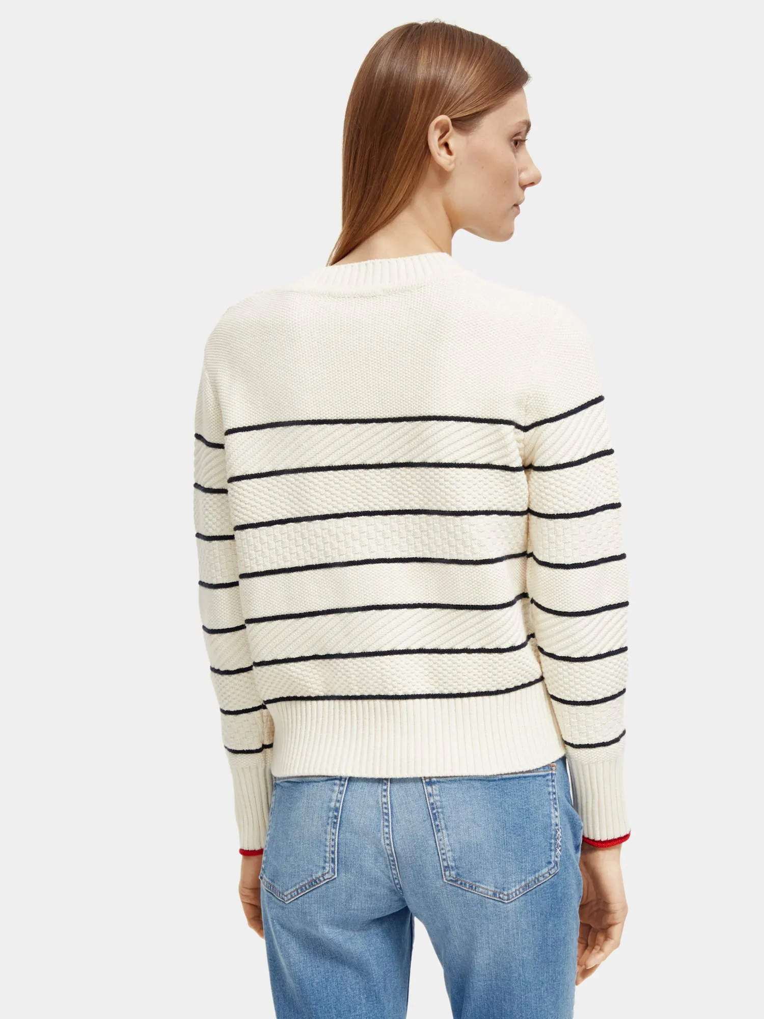 Button shoulder striped pullover