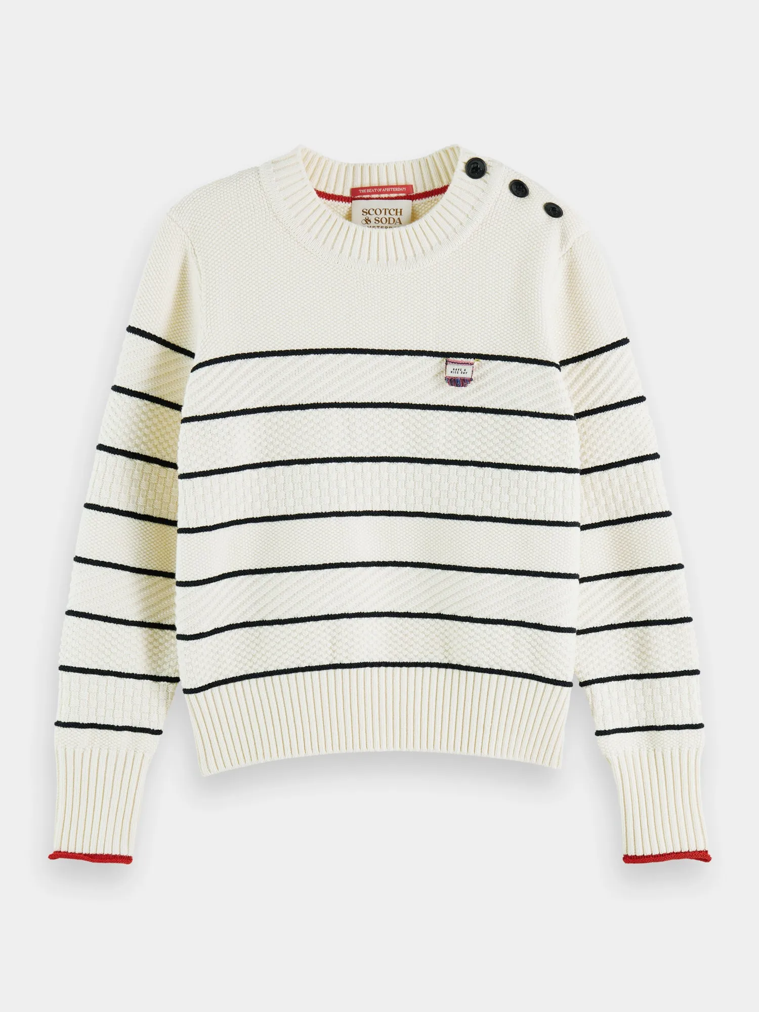 Button shoulder striped pullover