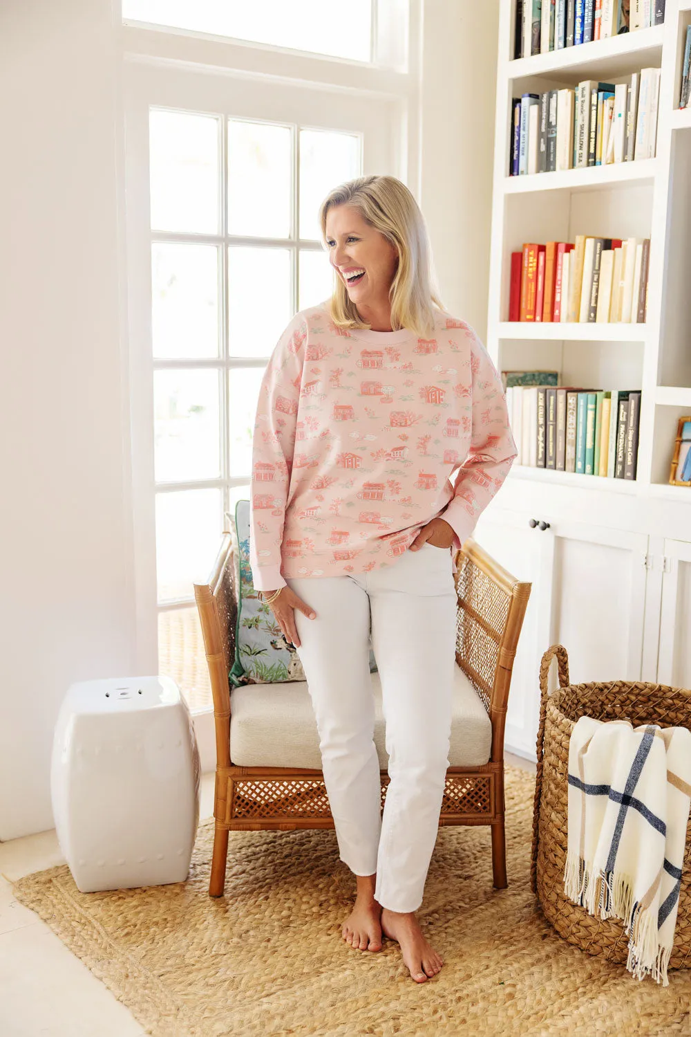 Cassidy Comfy Crewneck (Women's) - Towne and Toile with Palm Beach Pink