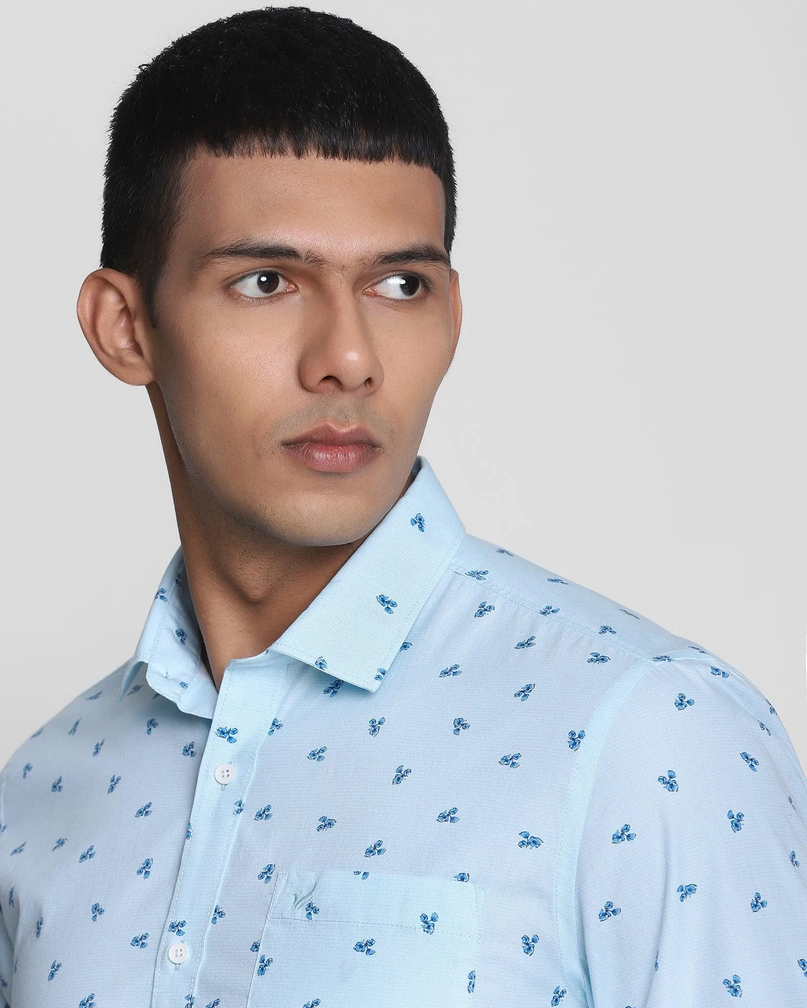 Casual Azul Blue Printed Shirt - Harren