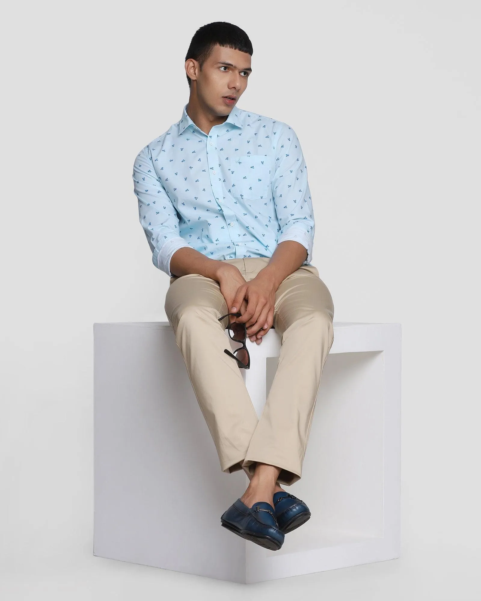 Casual Azul Blue Printed Shirt - Harren